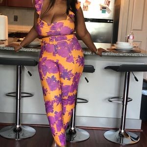 Purple and yellow floral flower two piece set
